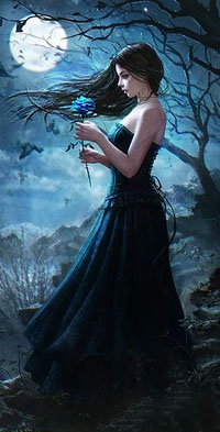 99px.ru аватар Девушка любуется красотой синей розы в свете луны, art Laura Sava