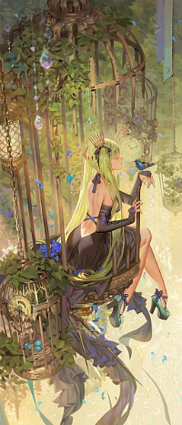 99px.ru аватар Вокалоид Мику Хацунэ / Hatsune Miku с птичкой на руке, автор Alphonse