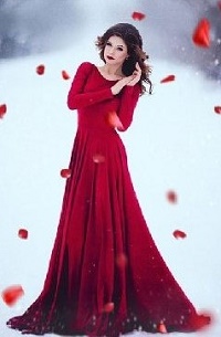 99px.ru аватар Девушка в красном платье стоит на снегу