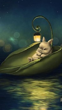 Аватар вконтакте Кролик спит в лодочке-листочке с фонарем, by Veronica Minozzi