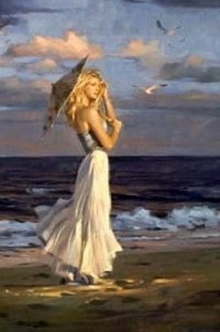 Аватар вконтакте Девушка с зонтиком стоит у моря, by Richard Johnson Oil