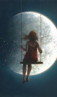 Аватар вконтакте Девушка на качели на фоне полной луны, by Jimmy Lawlor