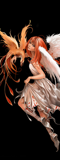 99px.ru аватар Рыжеволосая девушка - ангел держит птицу на руке, на черном фоне