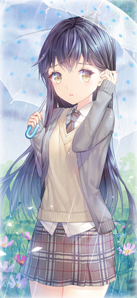 99px.ru аватар Девушка с прозрачным зонтиком в руке стоит под дождем на фоне цветов космеи