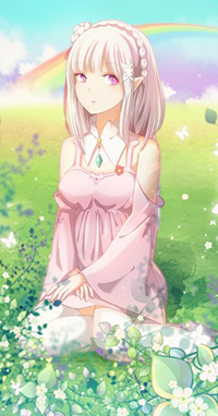 Аватар вконтакте Эмилия / Emilia из аниме Re: Жизнь с нуля в параллельном мире персонажи / Re: Zero kara Hajimeru Isekai Seikatsu сидит на лугу с цветами