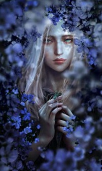 99px.ru аватар Девушка в окружении пауков стоит среди цветов, by SanMandara