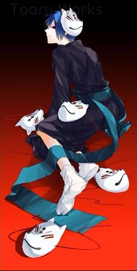 99px.ru аватар Akira с масками сидит на полу из аниме Очень приятно, Бог / Kamisama Hajimemashita