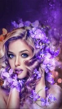 Аватар вконтакте Портрет девушки с фиолетовыми цветами на волосах, by IgnisFatuusII