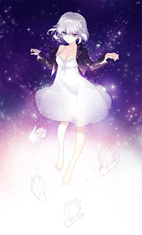 99px.ru аватар Девушка в белом платье с фиолетовым пиджачком идет по космосу, рядом прыгают кролики