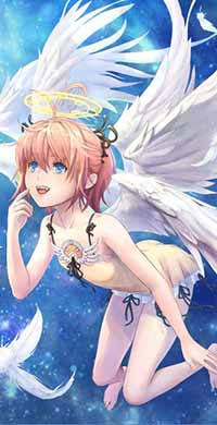99px.ru аватар Девушка с ангельскими крыльями и нимбом над головой летает в небе
