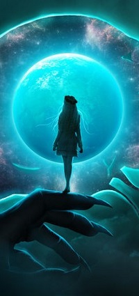 Аватар вконтакте Девушка стоит на руке с длинными когтями на фоне луны, by JayGraphixx