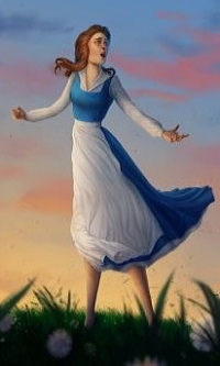Аватар вконтакте Диснеевская принцесса Belle / Белль стоит на фоне облачного неба, by ToxicTeardrops