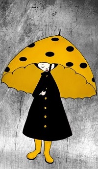 Аватар вконтакте Девушка в черном пальто с желтым в горошек зонтом, by Maja Lindberg