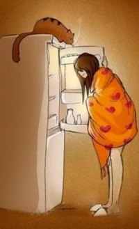 Аватар вконтакте Девушка, укутанная в одеяло, заглядывает в холодильник, by Татьяна Побережная