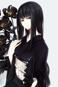 99px.ru аватар Брюнетка с длинными волосами в черном кимоно