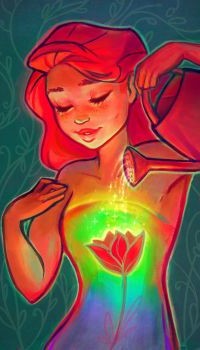 Аватар вконтакте Девушка из лейки поливает цветок на платье, by DestinyBlue