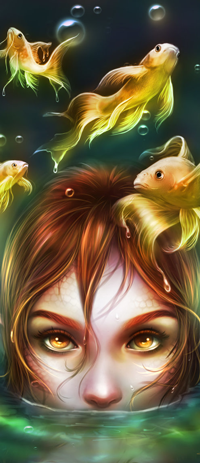 99px.ru аватар Рыжеволосая девушка в воде на фоне рыб, by KristinGerhart