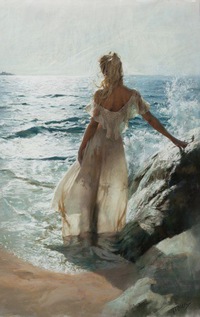 Аватар вконтакте Девушка стоит у моря, художник Vicente Romero Redondo / Висенте Ромеро Редондо