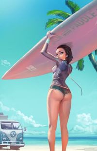 99px.ru аватар Девушка с доской для серфинга на берегу океана