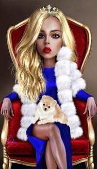 99px.ru аватар Девушка в короне сидит на кресле со щенком, by MemorYsto