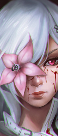 99px.ru аватар Зеро / Zero из игры Drakengard 3 с цветком в глазу и брызгами крови на лице