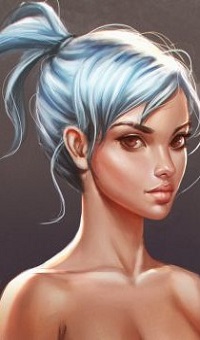 Аватар вконтакте Девушка с голубыми волосами, убранными в хвостик, by ChrisKimArt