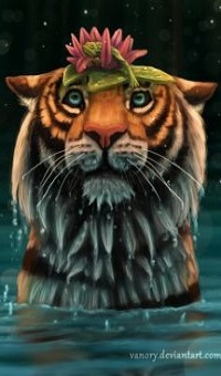 99px.ru аватар Тигр с лотосами на голове стоит в воде, by vanory