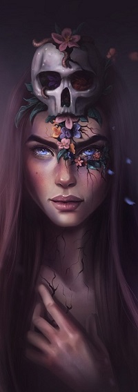 Аватар вконтакте Девушка с черепом на голове и цветами на лице, by Sandramalie