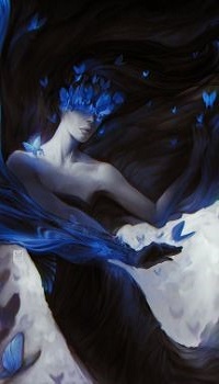 Аватар вконтакте Девушка с бабочками на лице и вокруг нее, by exellero