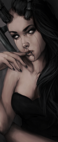 99px.ru аватар Темноволосая девушка с рожками, с черной жидкостью на лице, by SharpPaperEdges