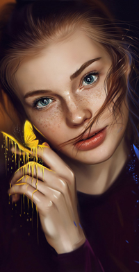 Аватар вконтакте Девушка с веснушками и желтой бабочкой на пальце, by vurdeM