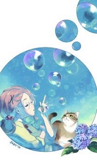 99px.ru аватар Девочка и кошка смотрят на мыльные пузыри