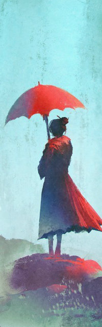 Аватар вконтакте Девушка с красным зонтом стоит к нам спиной, by Tithi Luadthong