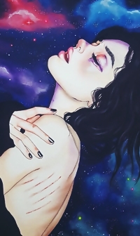 Аватар вконтакте Девушка с царапинами на фоне космоса, by Harumi Hironaka