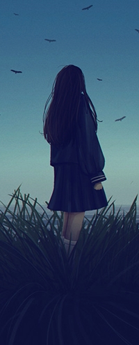 99px.ru аватар Девушка стоит в зарослях и смотрит в небо на птиц, by Anya Rise