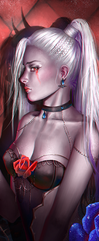 Аватар вконтакте Длинноволосая белокурая девушка с тенью рожками, by Aoleev