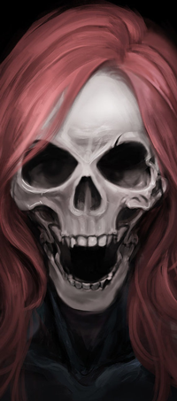 Аватар вконтакте Скелет с рыжими волосами на черном фоне, by mikurei26