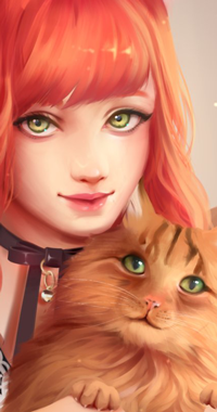 99px.ru аватар Рыжеволосая и зеленоглазая девушка с рыжим котом, by Lulybot