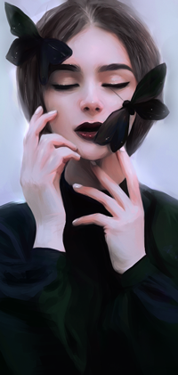 Аватар вконтакте Темноволосая девушка с черными бабочками на лице, by luftwave