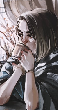 99px.ru аватар Девушка, укутавшись в плед, пьет чай, by Lesly Oh