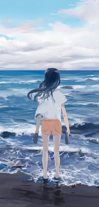 99px.ru аватар Девочка стоит на берегу моря, глядя за горизонт, by Atsushi2988