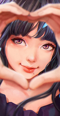 Аватар вконтакте Длинноволосая девушка с сердцем из пальцев рук, by magion02