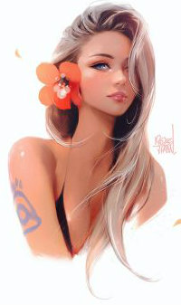 Аватар вконтакте Девушка с цветком в волосах, by rossdraws