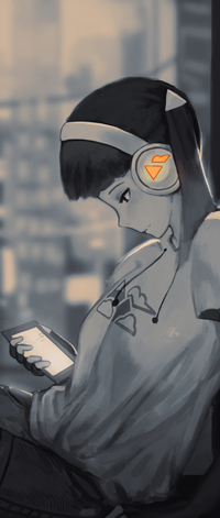 99px.ru аватар Девушка в наушниках смотрит на телефон, by Klegs