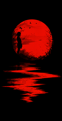 Аватар вконтакте Силуэт ребенка на фоне красной луны, by NicebleedArt