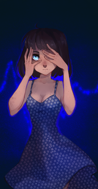 99px.ru аватар Темноволосая голубоглазая девушка в синем горошек платье, by elfexar