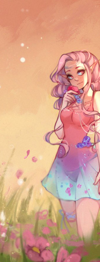 99px.ru аватар Розоволосая девушка эльфийка на поле цветов, by elfexar