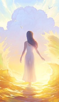 99px.ru аватар Девушка в белом платье со спины идущая по небесам