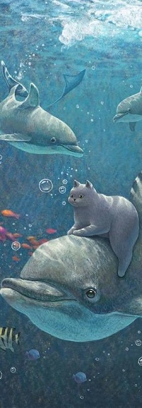 Аватар вконтакте Кошка на дельфине под водой