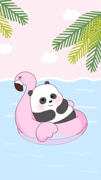 99px.ru аватар Панда из мультсериала We bare bears / Мы обычные медведи плавает на море в надувном круге в виде фламинго
